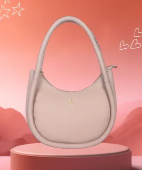 Dusty Pink Synthetic Leather Baguette Bag For Women