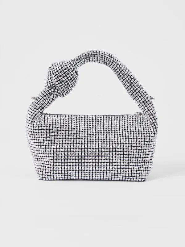 French Connection Diamonte Knot Bag-Silver-SBXAB