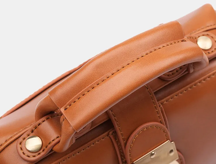 Leather Female Doctors Bag Purse Vintage Leather Crossbody Handbags for Women