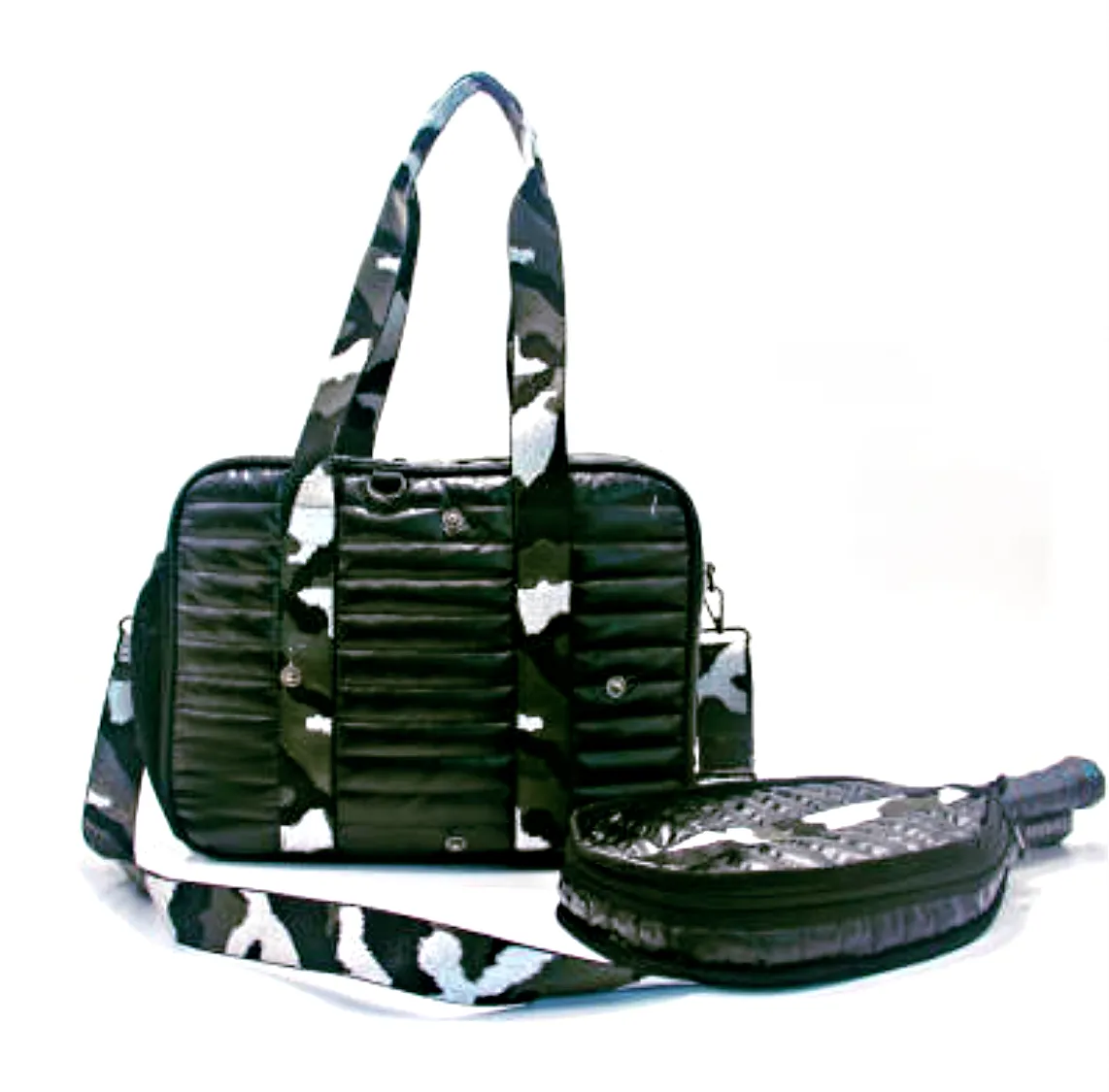 Pickleball Luxe Black and Camo Puffer Bag