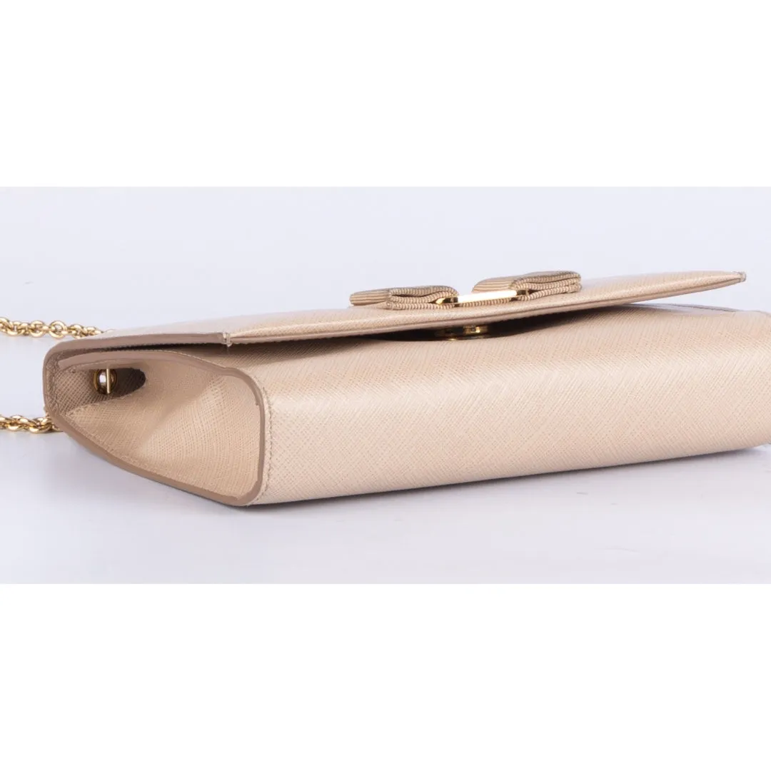Salvatore Ferragamo Beige Leather Vara Bow Crossbody Bag