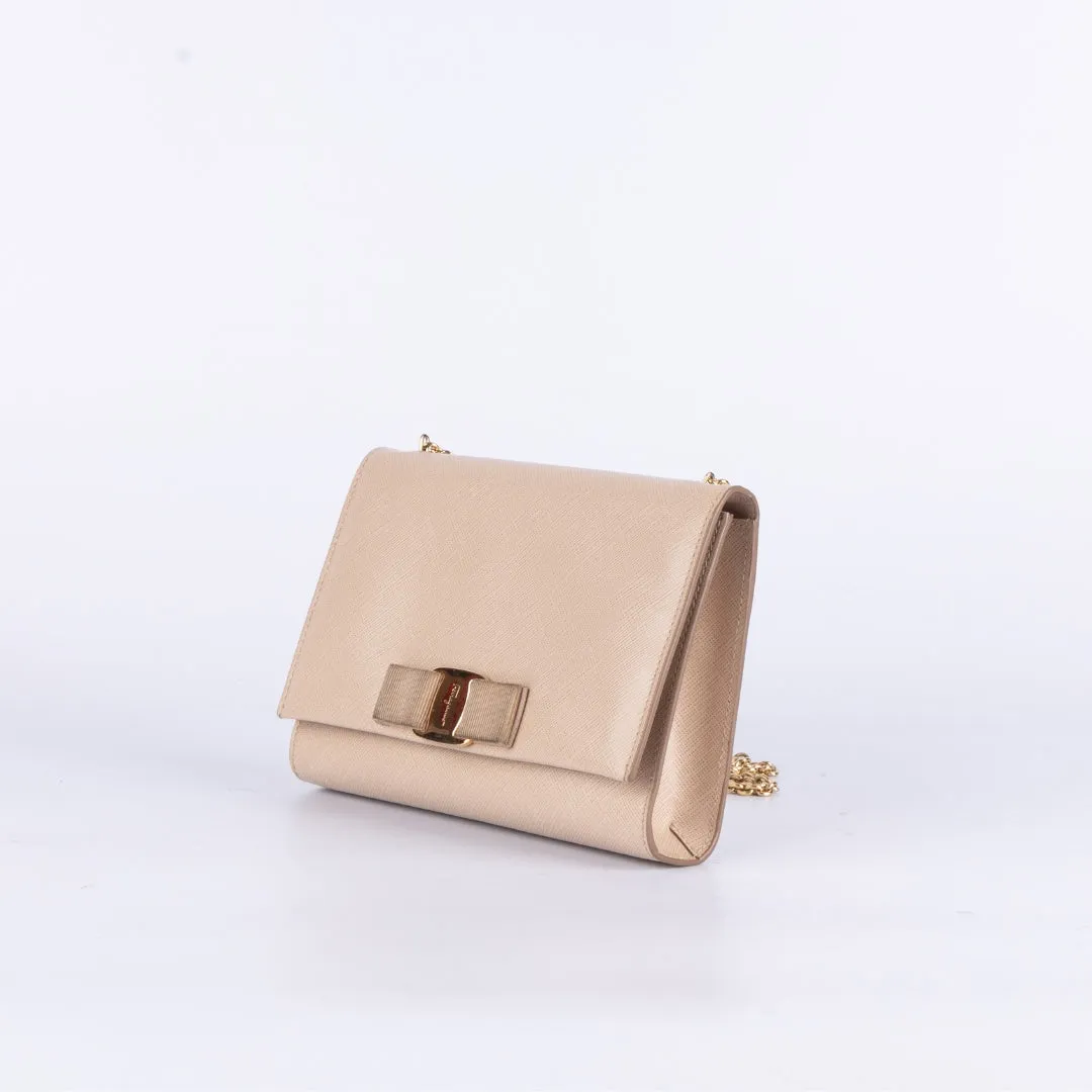 Salvatore Ferragamo Beige Leather Vara Bow Crossbody Bag