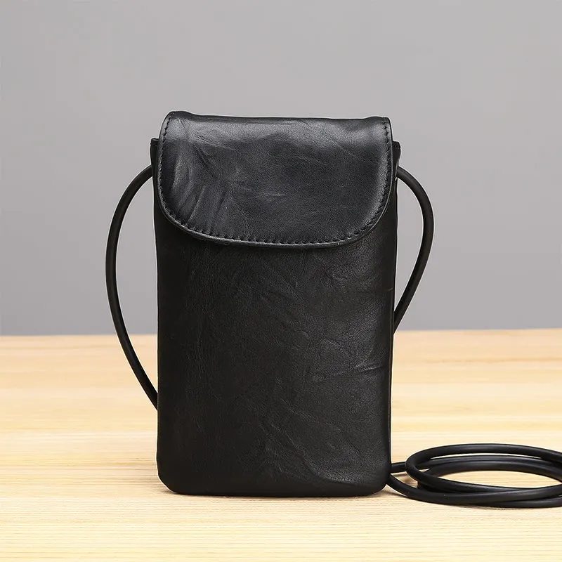Small Black Leather Womens Crossbody Phone Bags Shoulder Bag Purse for Women