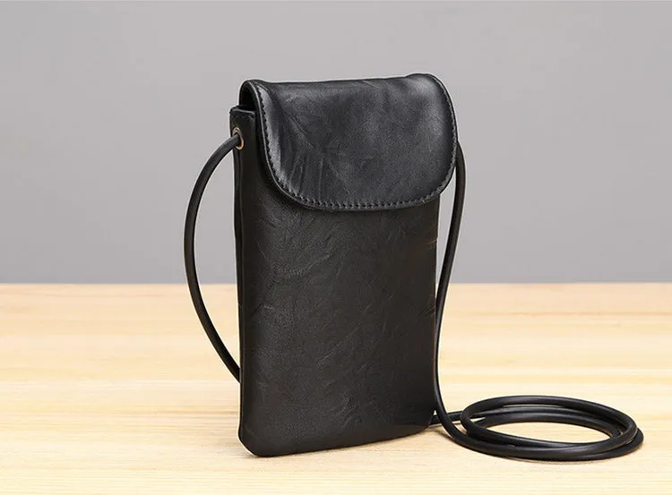 Small Black Leather Womens Crossbody Phone Bags Shoulder Bag Purse for Women