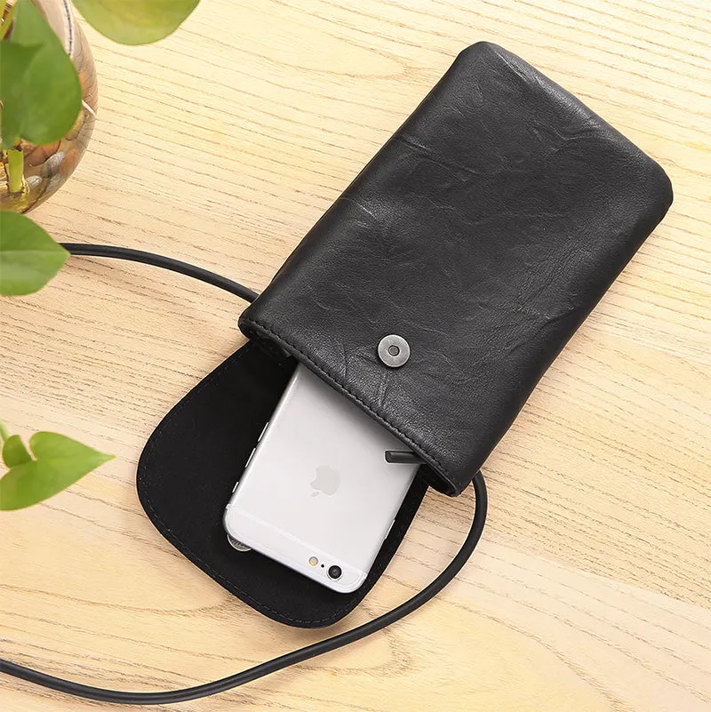 Small Black Leather Womens Crossbody Phone Bags Shoulder Bag Purse for Women