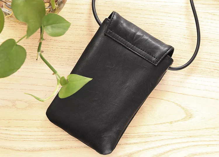 Small Black Leather Womens Crossbody Phone Bags Shoulder Bag Purse for Women