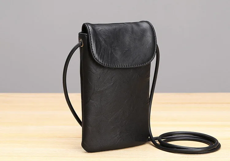 Small Black Leather Womens Crossbody Phone Bags Shoulder Bag Purse for Women