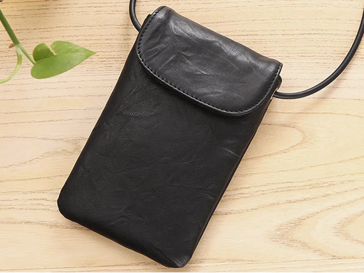 Small Black Leather Womens Crossbody Phone Bags Shoulder Bag Purse for Women