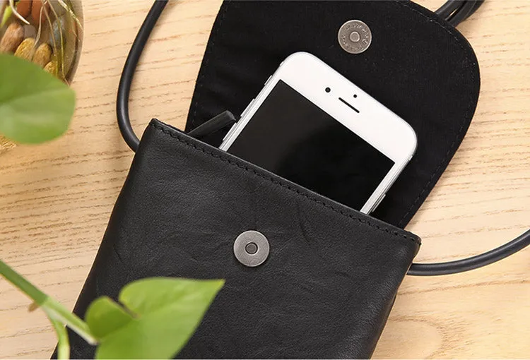 Small Black Leather Womens Crossbody Phone Bags Shoulder Bag Purse for Women