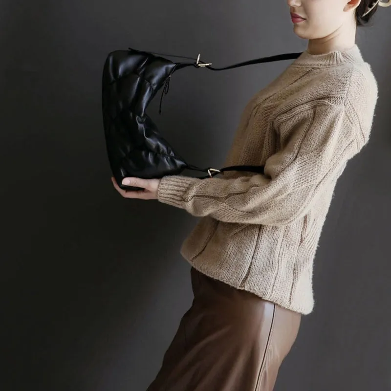 Small Womens Leather Underarm Shoulder Bag Black Crossbody Purses For Women