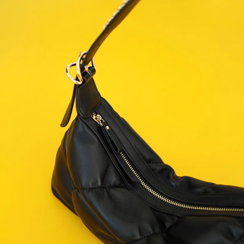 Small Womens Leather Underarm Shoulder Bag Black Crossbody Purses For Women