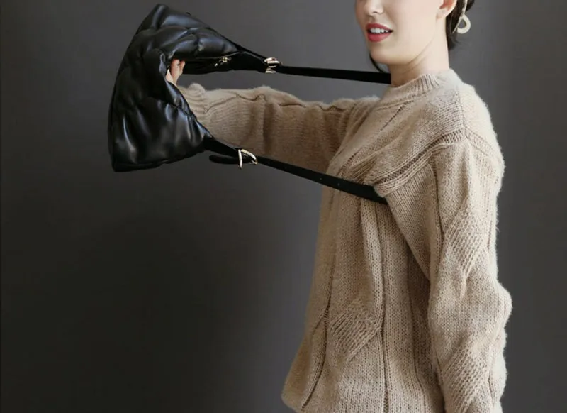 Small Womens Leather Underarm Shoulder Bag Black Crossbody Purses For Women