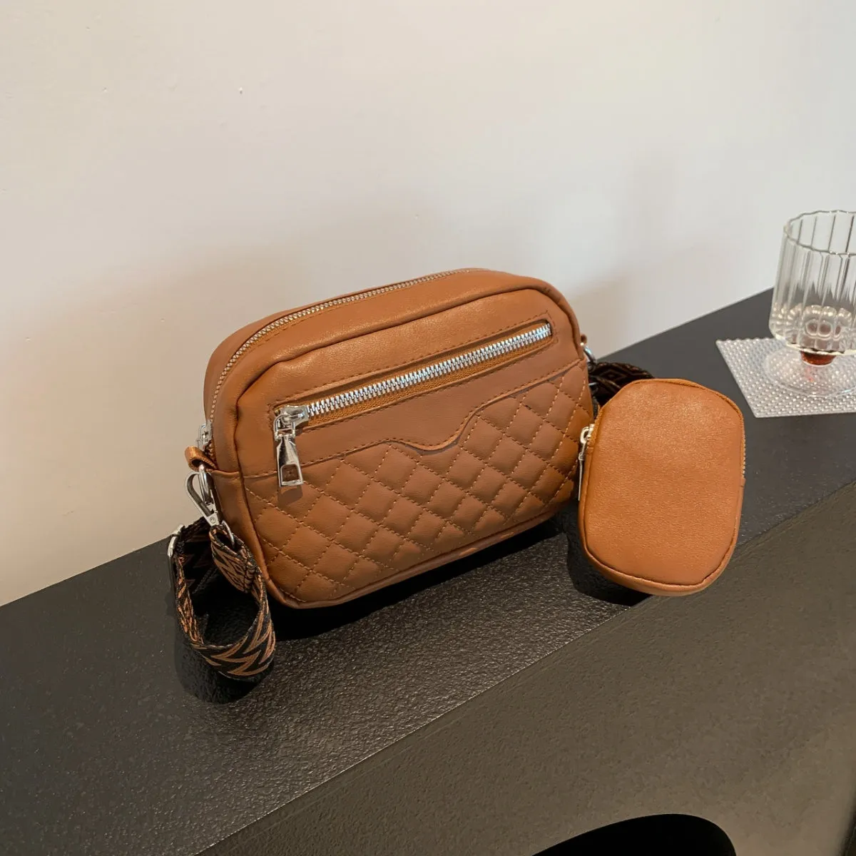 TEEK - Stitching Zipped Combo Shoulder Bag