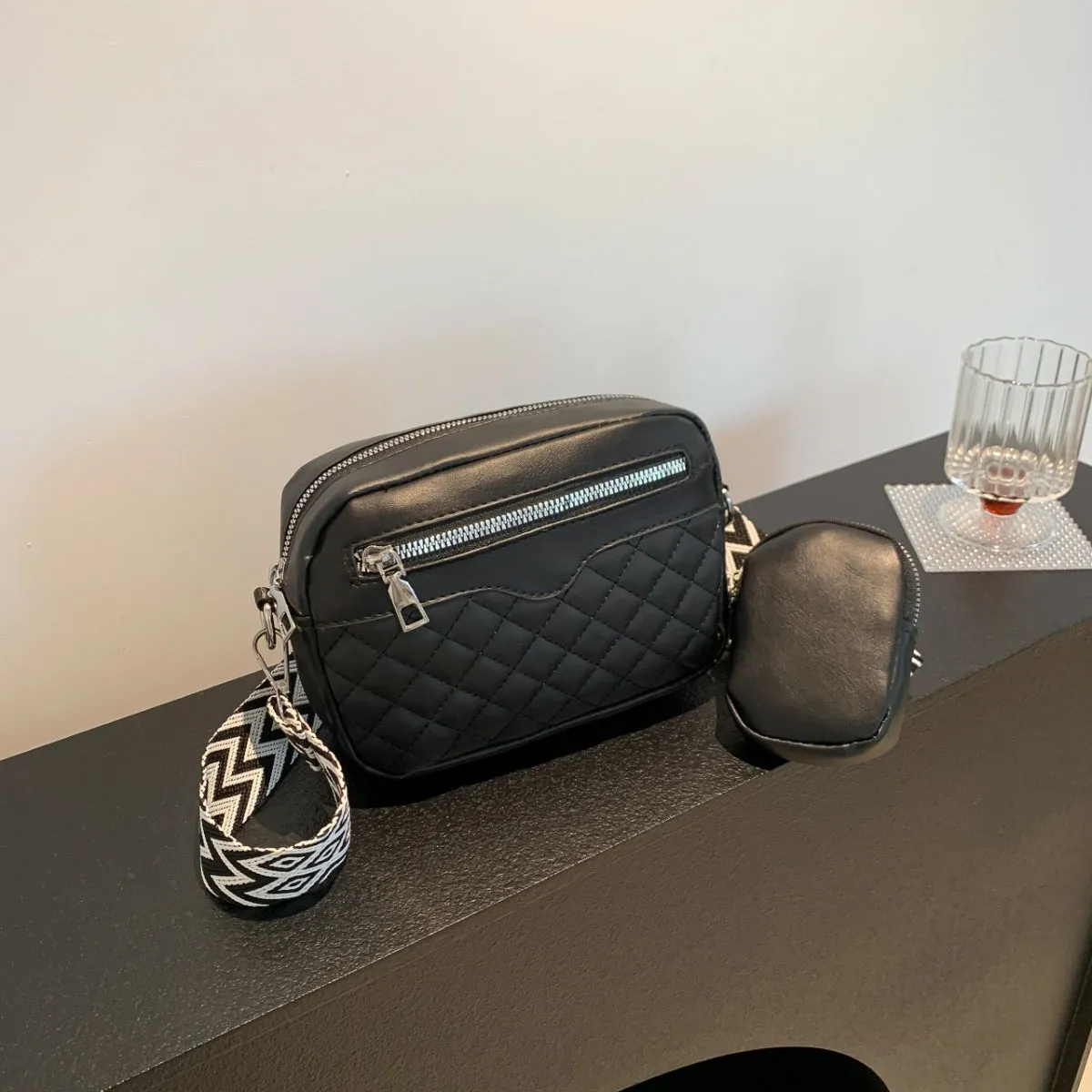 TEEK - Stitching Zipped Combo Shoulder Bag