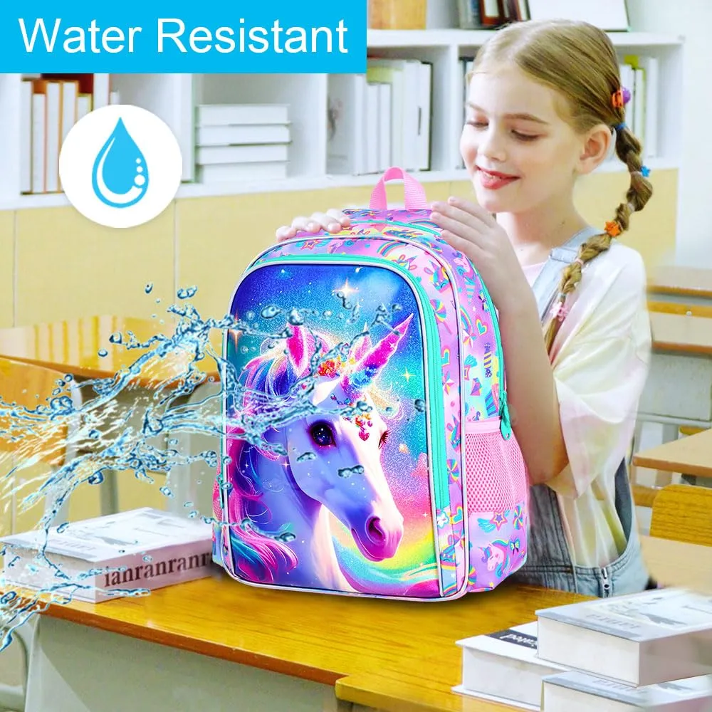 Three Piece Unicorn Backpack with Lunch Box
