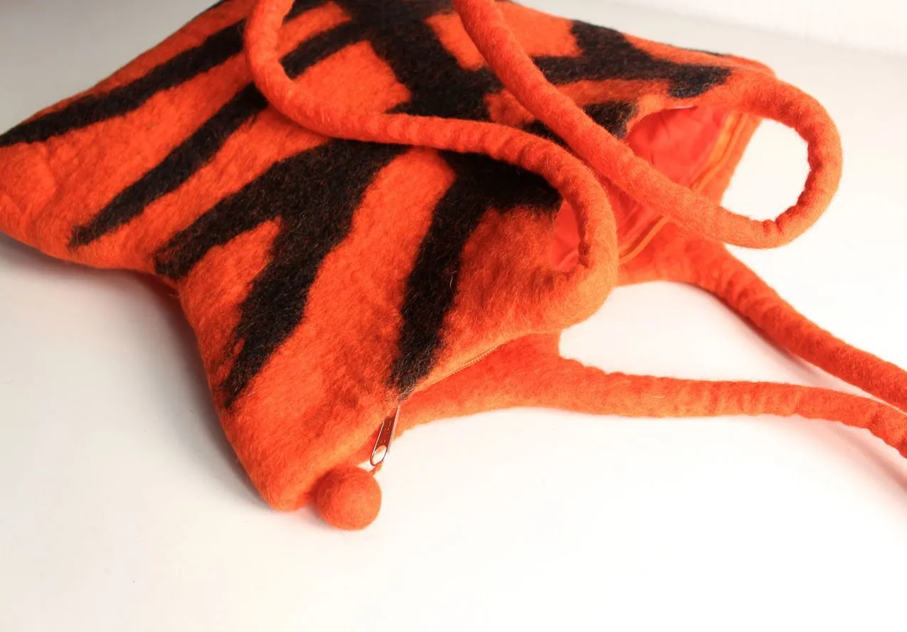 Tiger Print Felt Tote