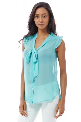 Turquoise Chiffon Blouse Available In Plus Sizes